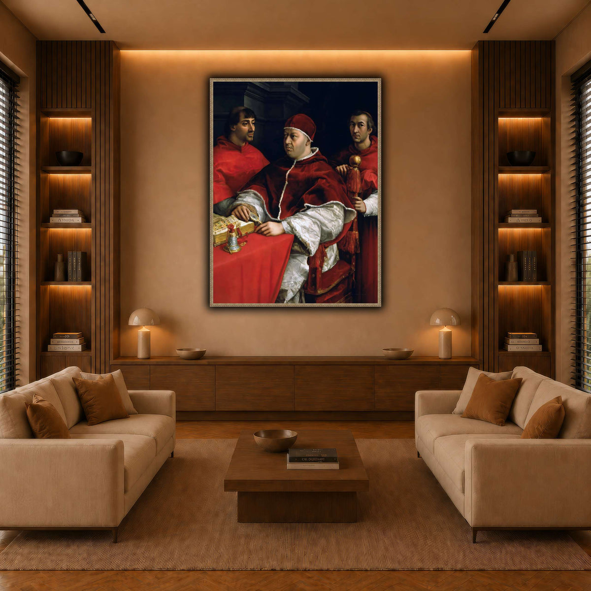Raffaello_Sanzio_Portrait_of_Pope_Leo_X_and_his_cousins,_cardinals warm-living-room
