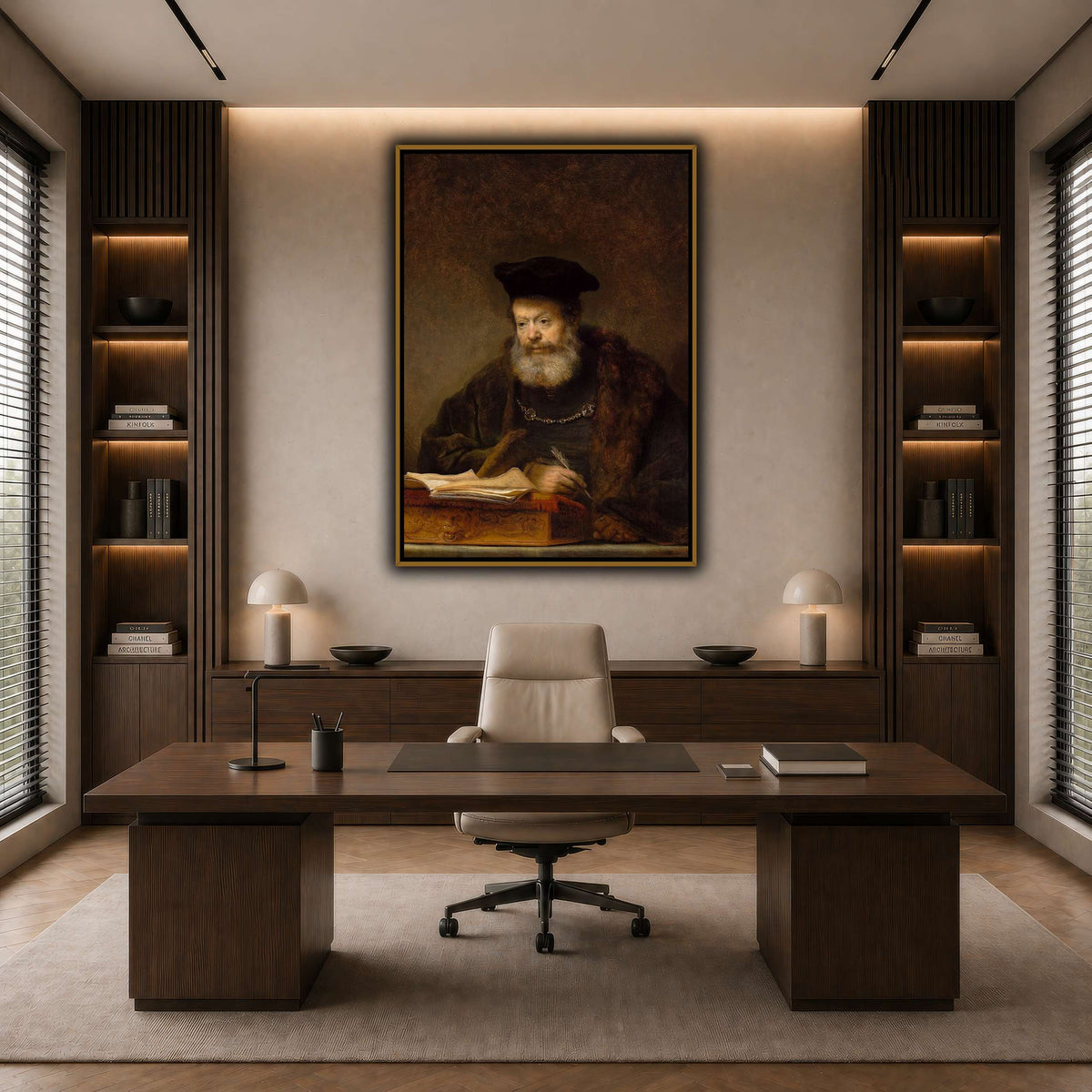 Scholar_at_the_Lectern_Rembrandt-van-Rijn dark neutral-office