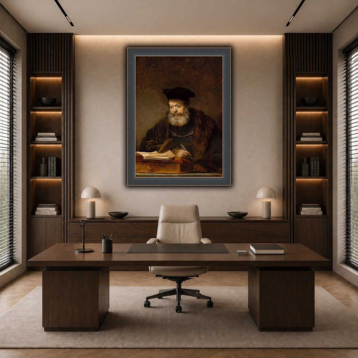 Scholar_at_the_Lectern_Rembrandt-van-Rijn dark neutral-office