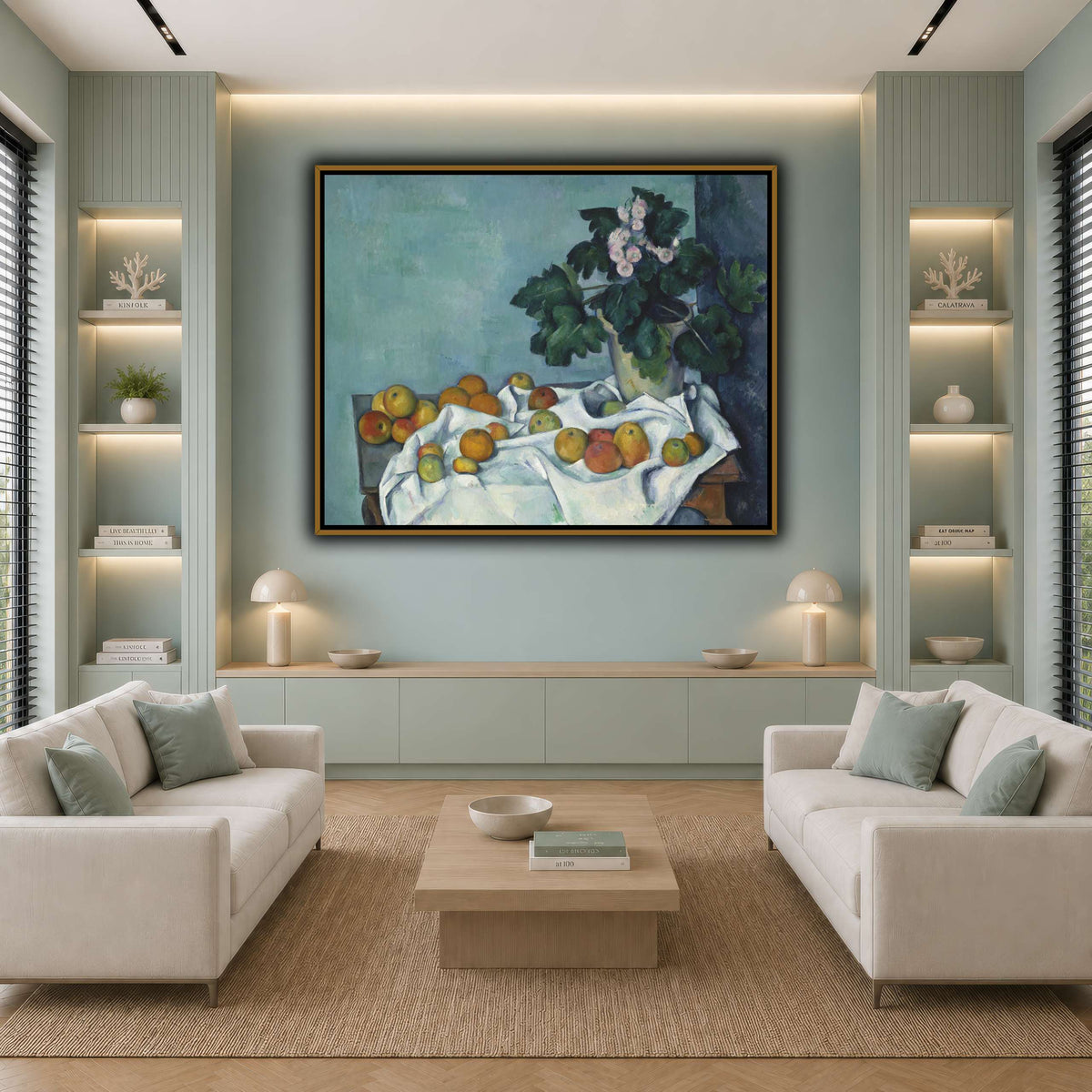 Still_Life_with_Apples_and_a_Pot_of_Primroses_Paul_Cezanne cool-living room