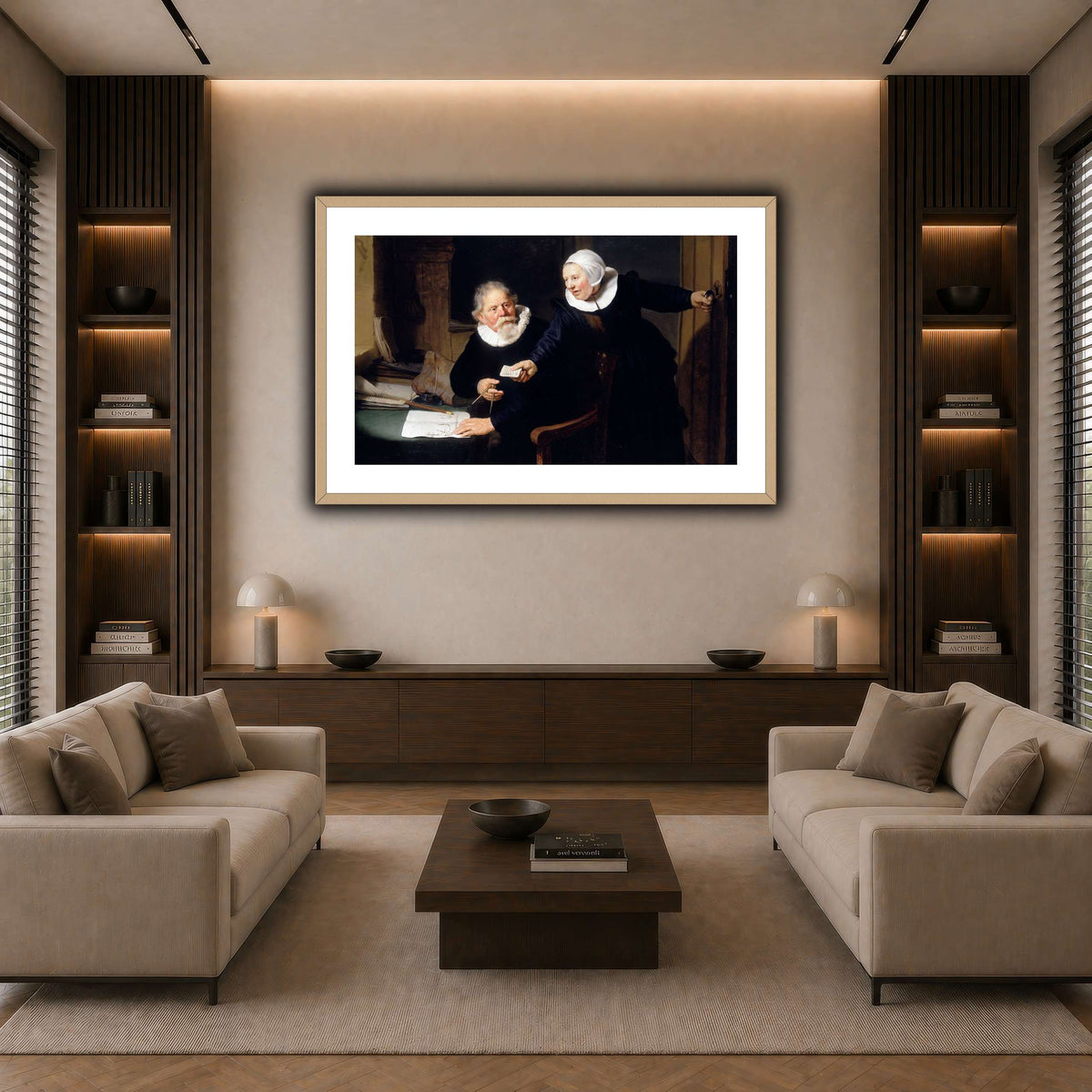 The-Shipbuilder-and-his-Wife-Jan-Rijcksen-1560-2-1637-and-his-Wife_Rembrandt-van-Rijn dark neutral-living room