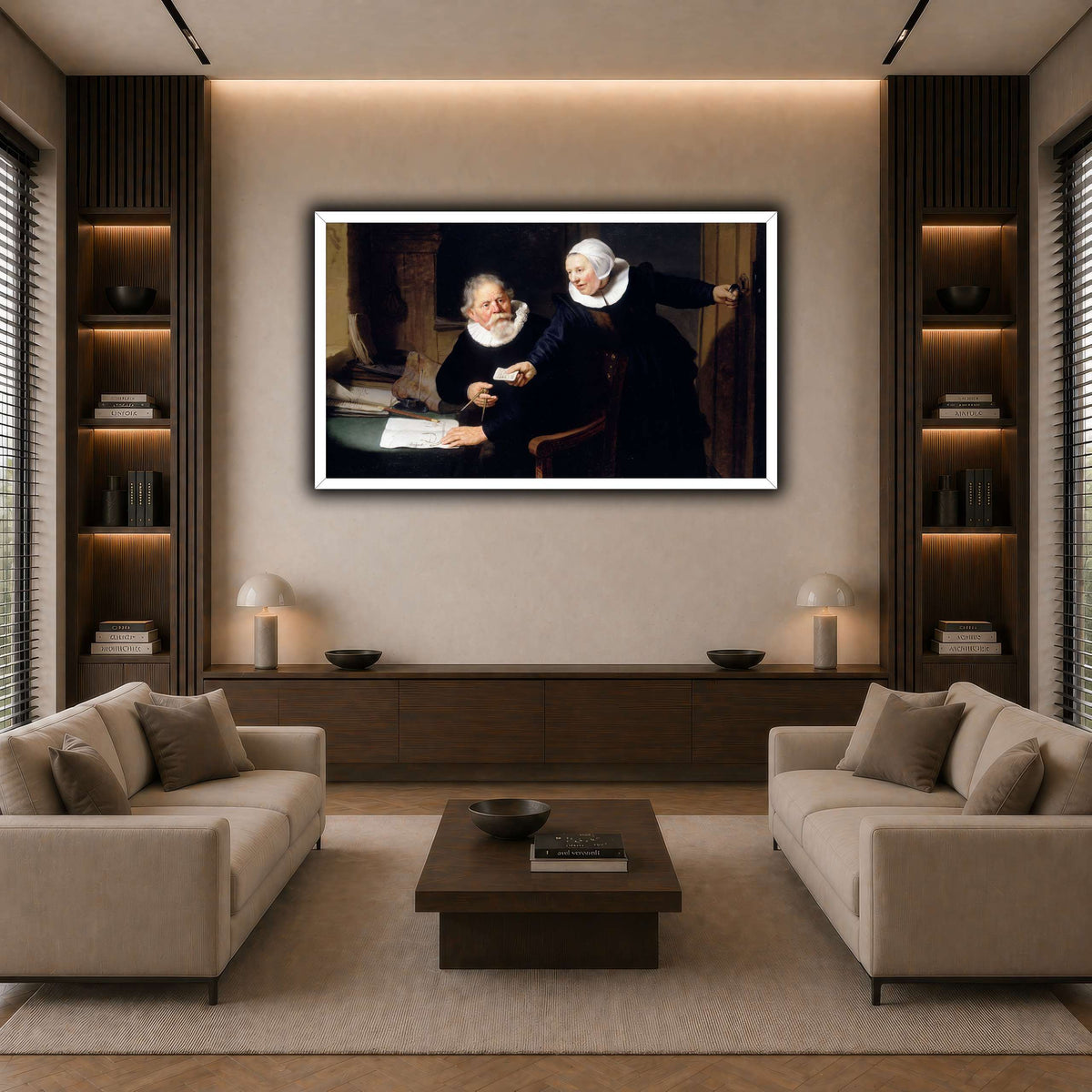 The-Shipbuilder-and-his-Wife-Jan-Rijcksen-1560-2-1637-and-his-Wife_Rembrandt-van-Rijn dark neutral-living room