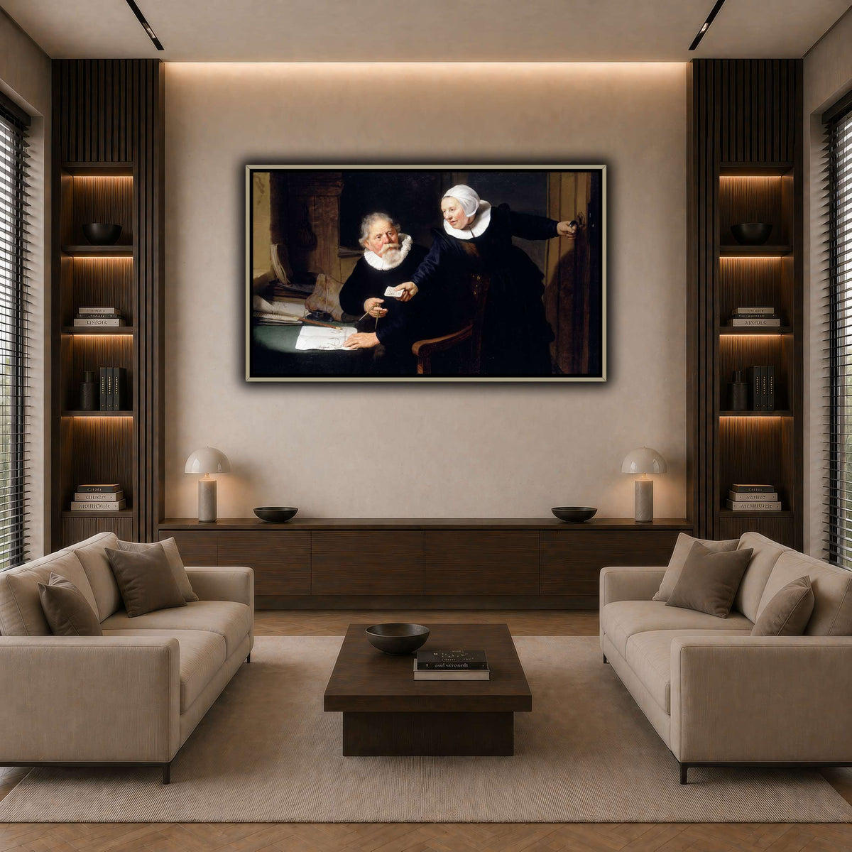 The-Shipbuilder-and-his-Wife-Jan-Rijcksen-1560-2-1637-and-his-Wife_Rembrandt-van-Rijn dark neutral-living room