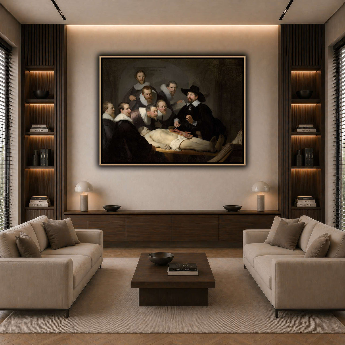 The_Anatomy_Lesson_of_Dr_Nicolaes_Tulp_Rembrandt-van-Rijn dark neutral-living room
