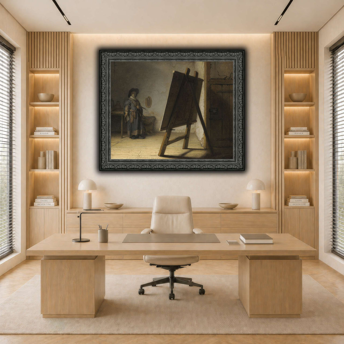 The_Artist_in_his_studio_Rembrandt-van-Rijn light neutral-office