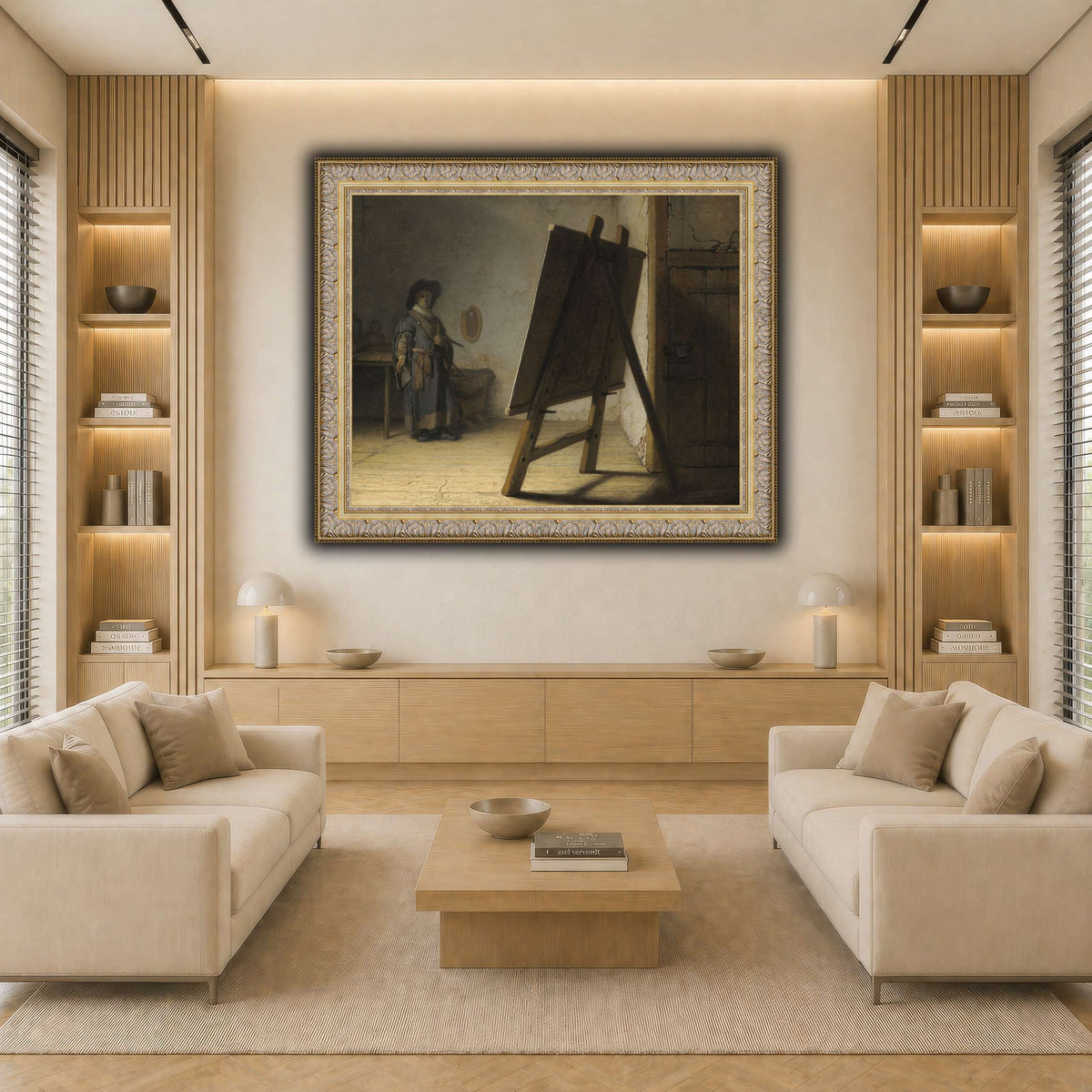 The_Artist_in_his_studio_Rembrandt-van-Rijn light neutral-living room