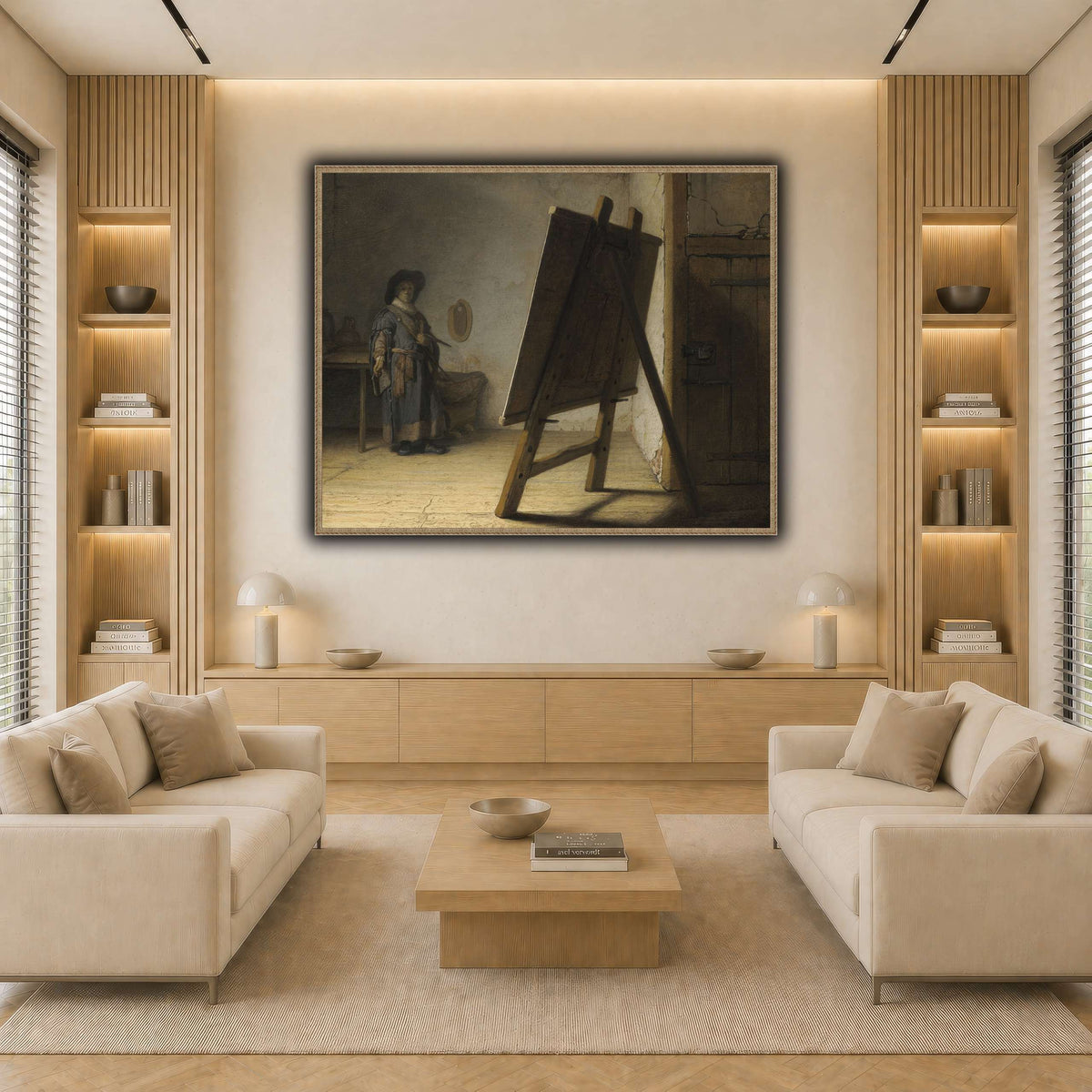 The_Artist_in_his_studio_Rembrandt-van-Rijn light neutral-living room