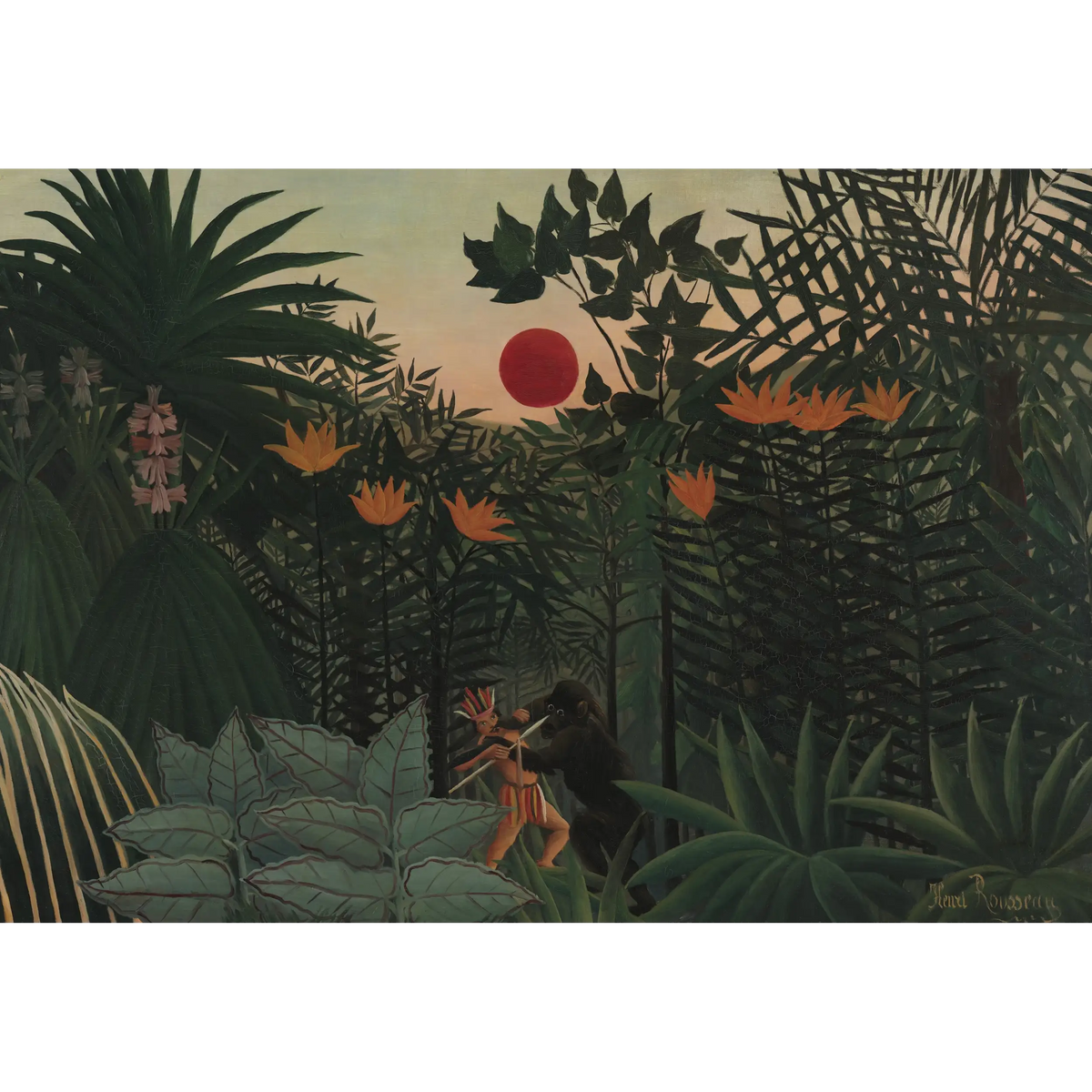 Tropical-Landscape-American-Indian-Struggling-with-a-Gorilla-1910_Henri-Rousseau