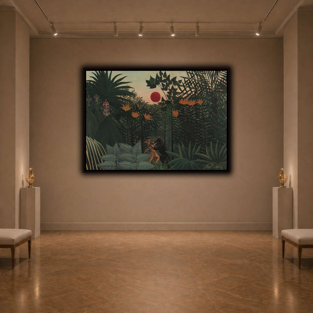 Tropical-Landscape-American-Indian-Struggling-with-a-Gorilla-1910_Henri-Rousseau dark neutral-agallery
