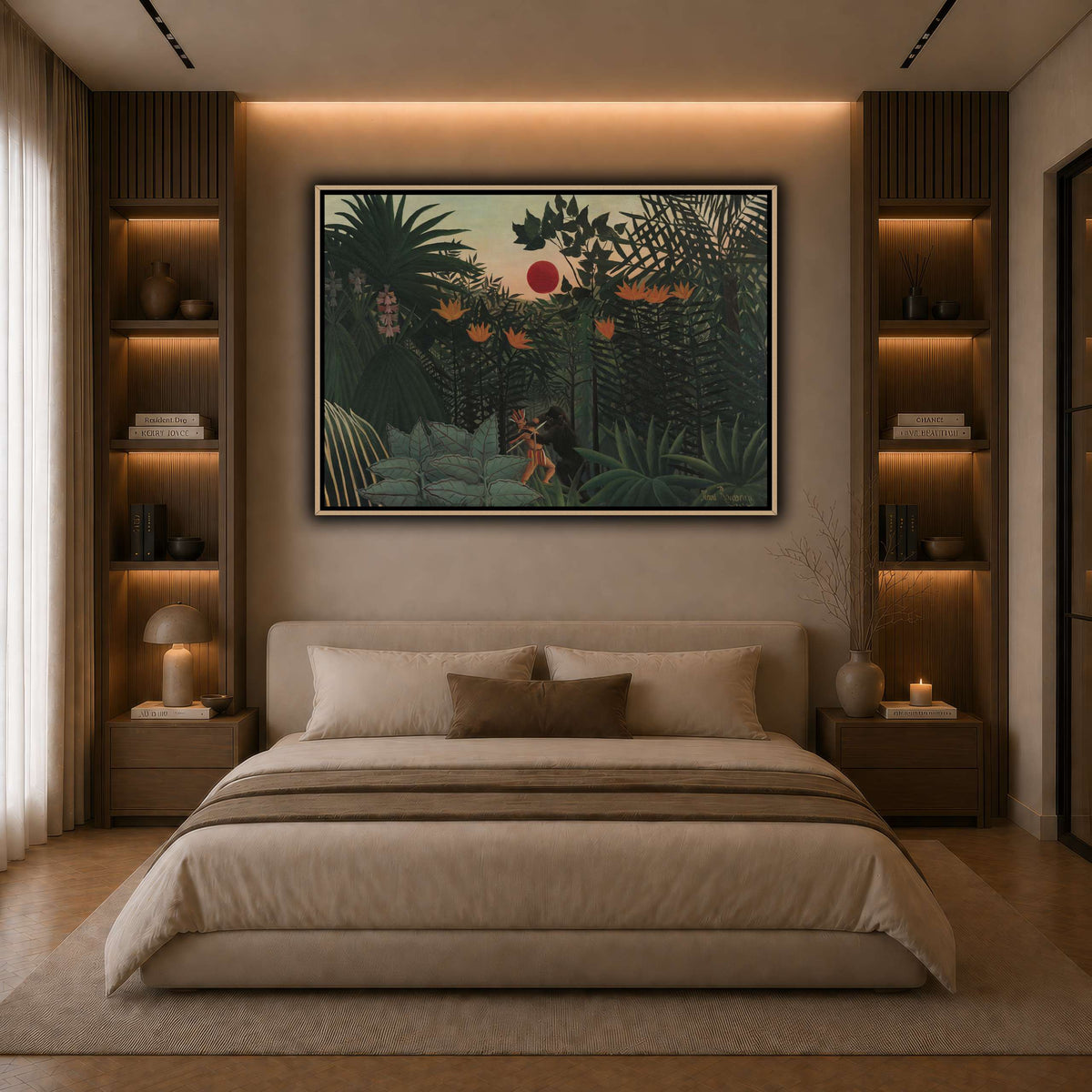 Tropical-Landscape-American-Indian-Struggling-with-a-Gorilla-1910_Henri-Rousseau dark neutral-bedroom