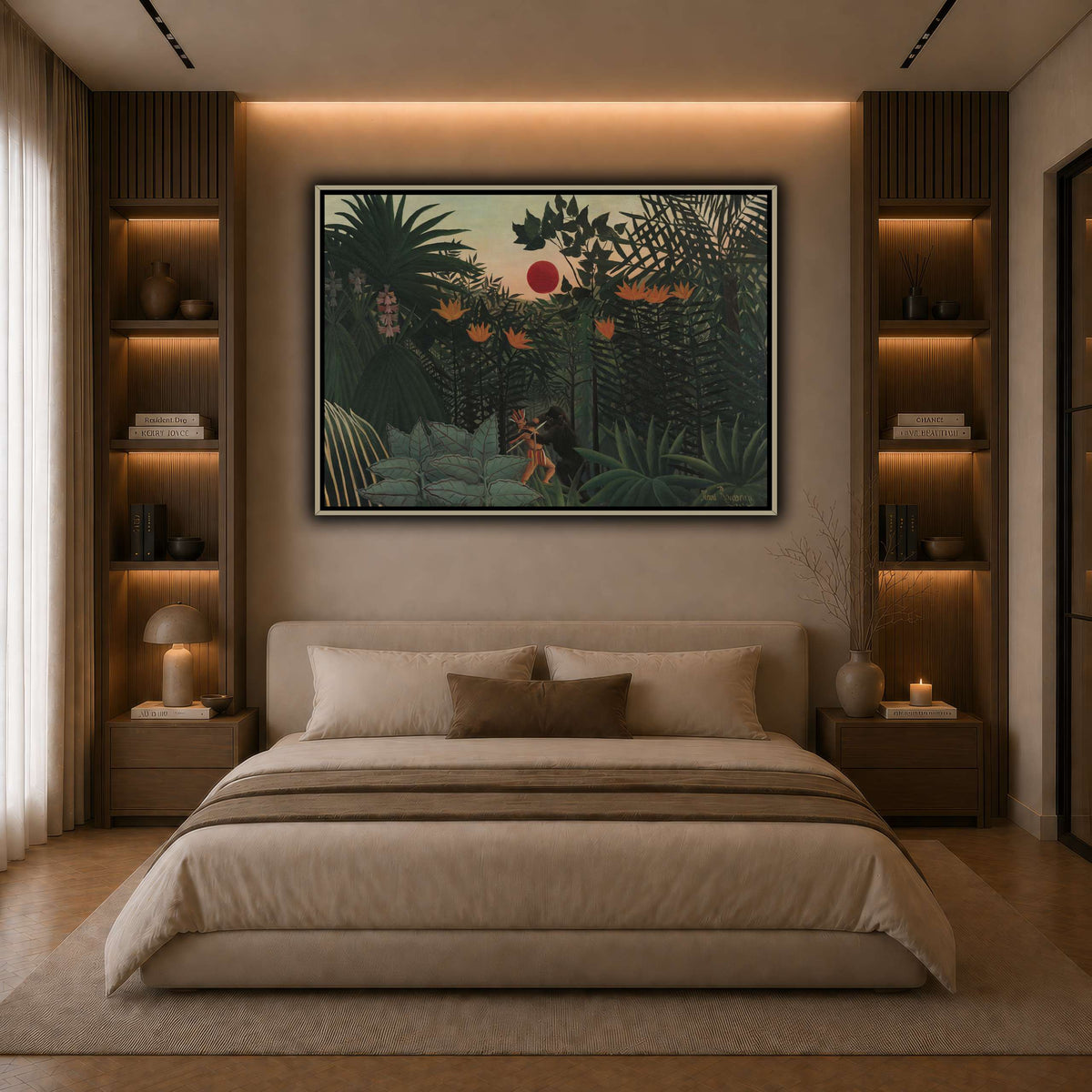 Tropical-Landscape-American-Indian-Struggling-with-a-Gorilla-1910_Henri-Rousseau dark neutral-bedroom