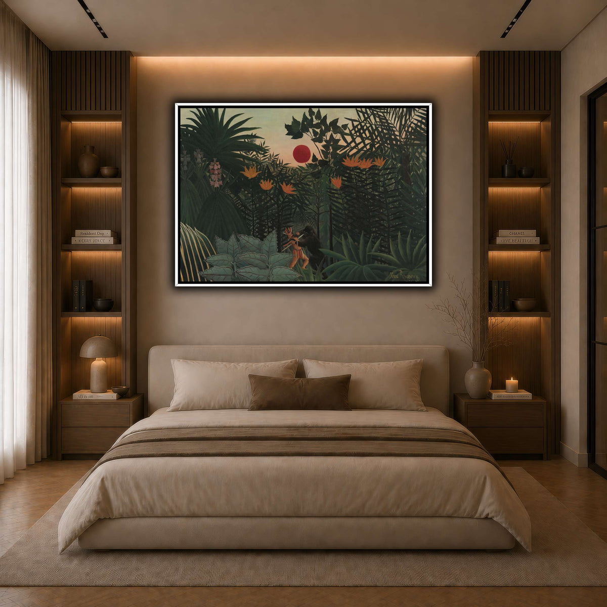 Tropical-Landscape-American-Indian-Struggling-with-a-Gorilla-1910_Henri-Rousseau dark neutral-bedroom