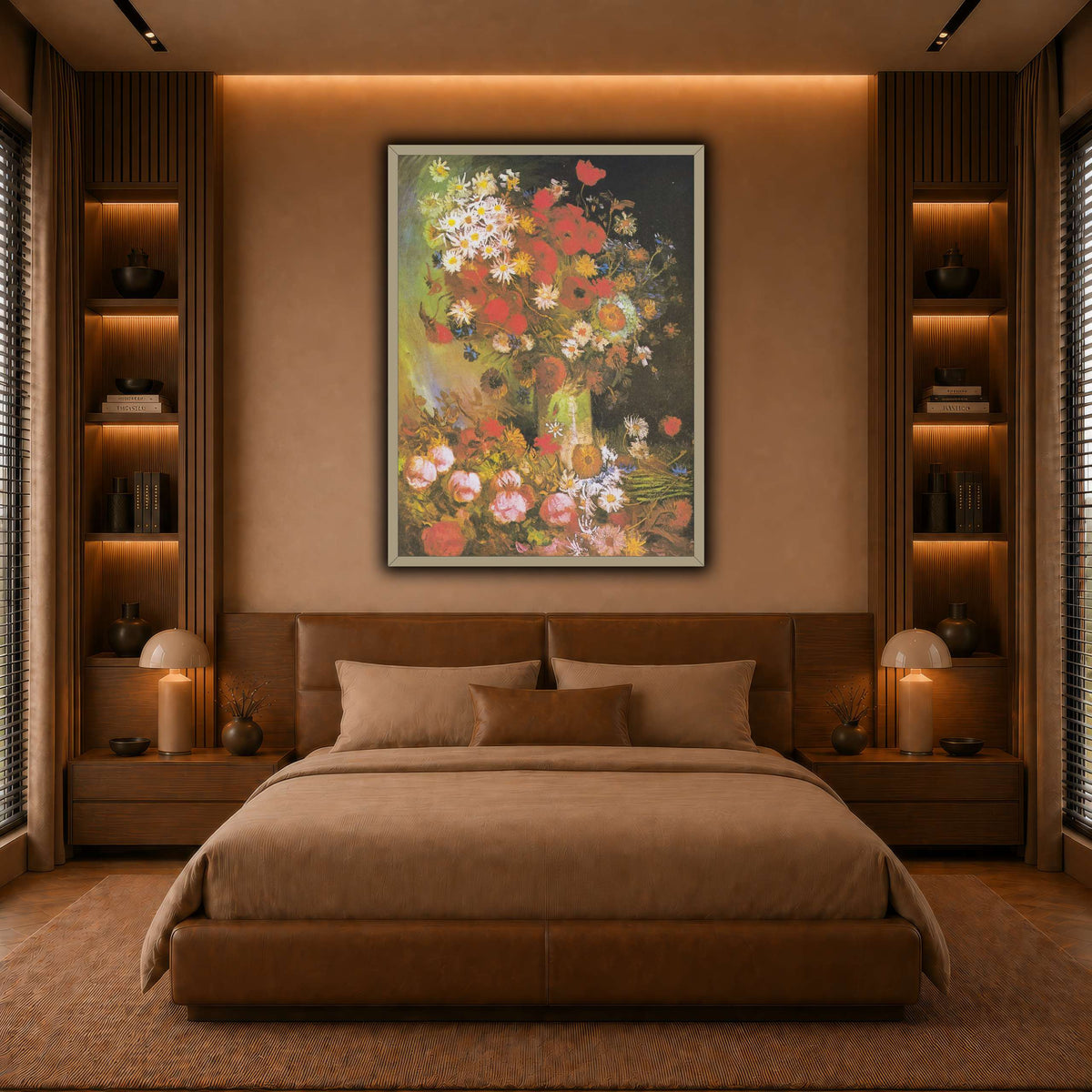 Van_Gogh_-_Vase_mit_Mohn-_und_Kornblumen,_Pfingstrosen_und_Chrysanthemen warm-bedroom