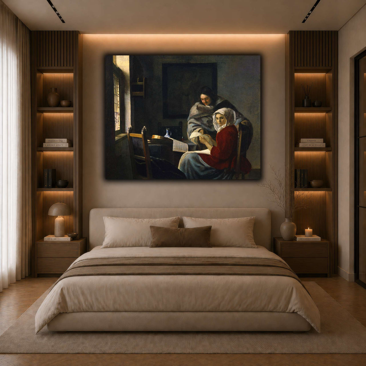 Vermeer_Girl_Interrupted_at_Her_Music dark neutral-bedroom