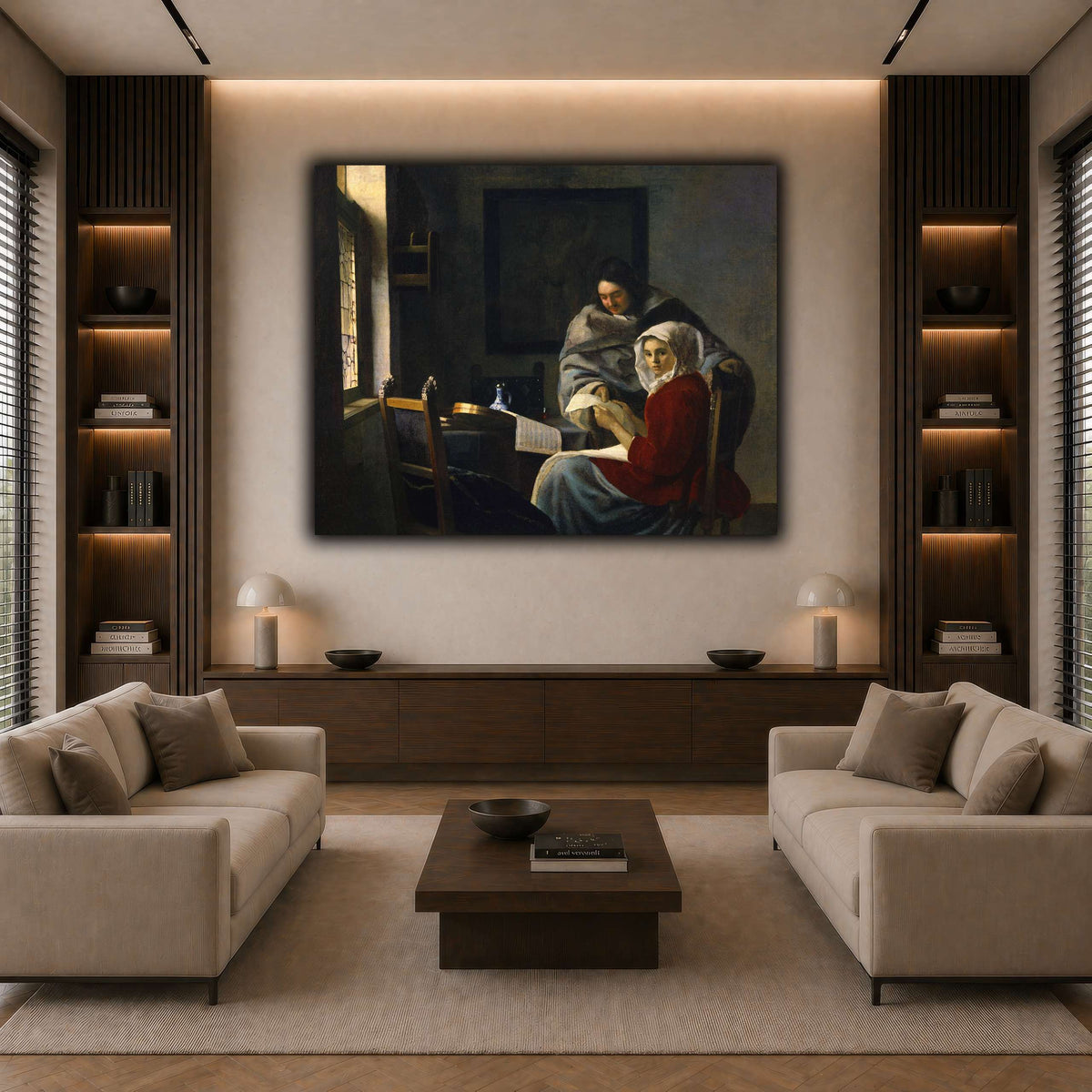 Vermeer_Girl_Interrupted_at_Her_Music dark neutral-living room
