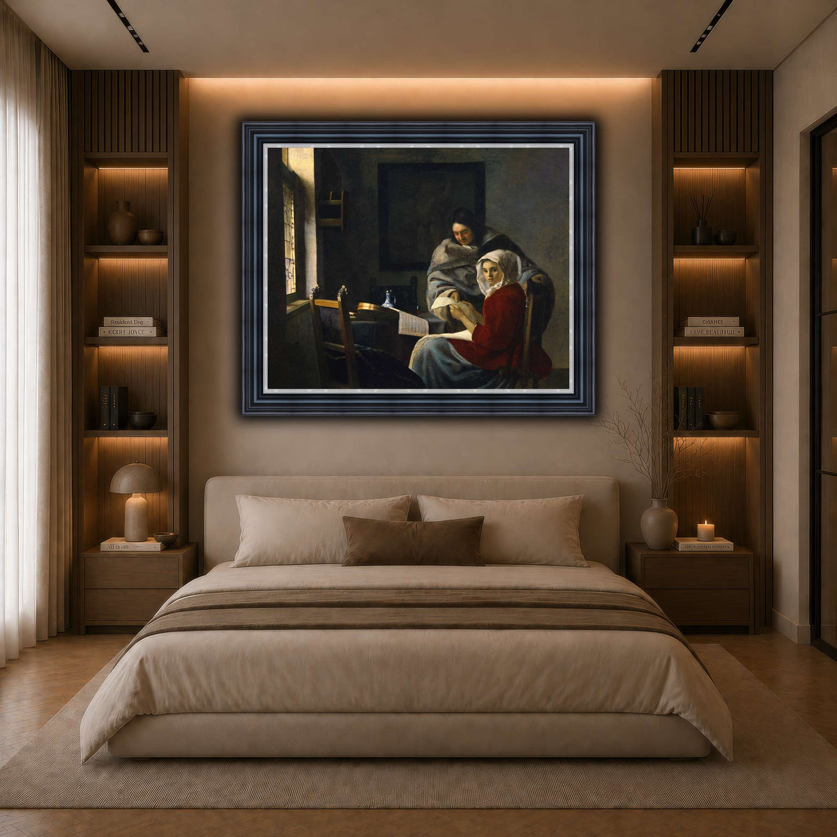 Vermeer_Girl_Interrupted_at_Her_Music dark neutral-bedroom
