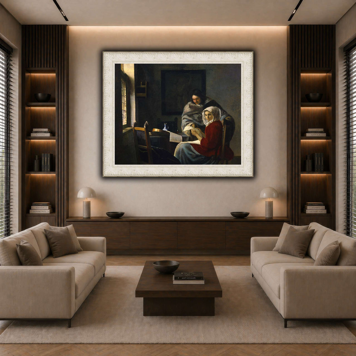Vermeer_Girl_Interrupted_at_Her_Music dark neutral-living room