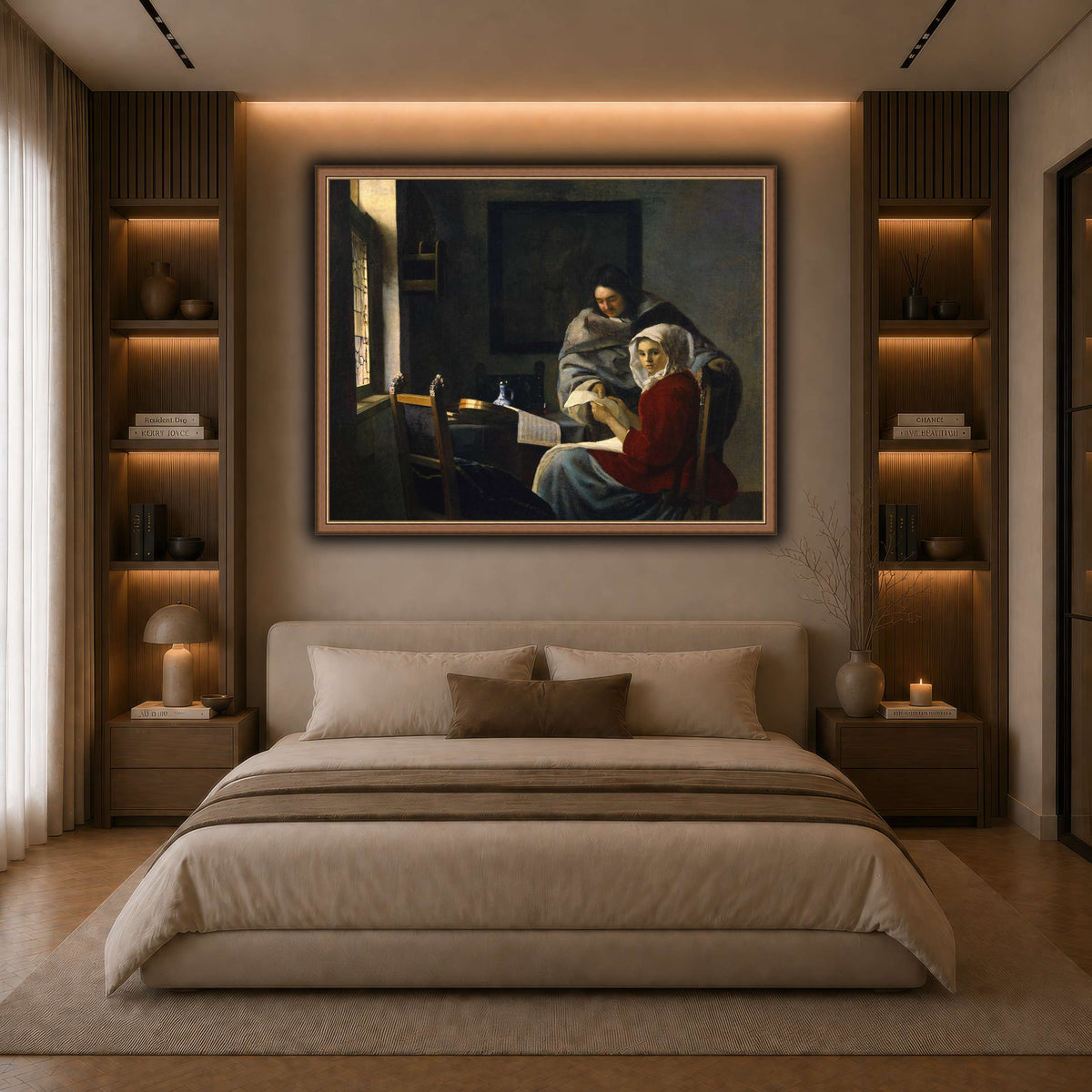 Vermeer_Girl_Interrupted_at_Her_Music dark neutral-bedroom