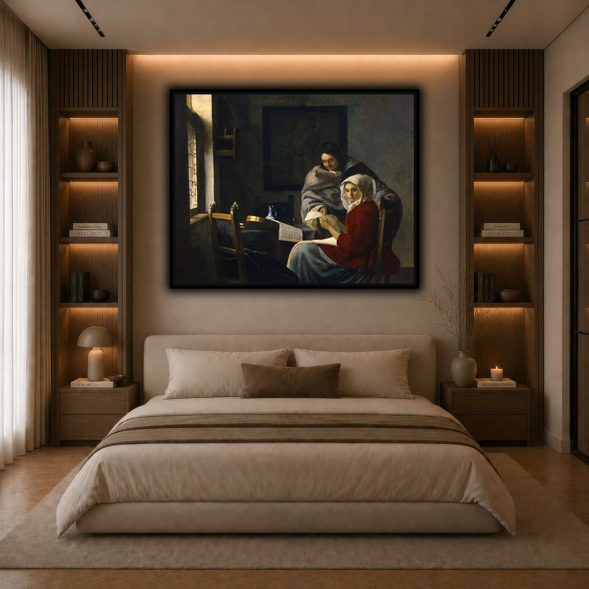 Vermeer_Girl_Interrupted_at_Her_Music dark neutral-bedroom