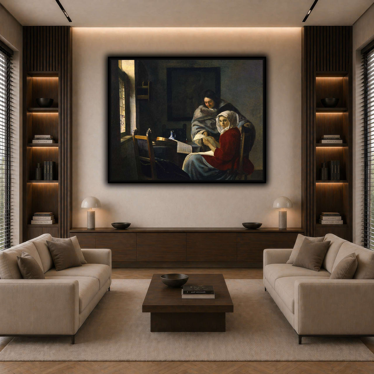 Vermeer_Girl_Interrupted_at_Her_Music dark neutral-living room