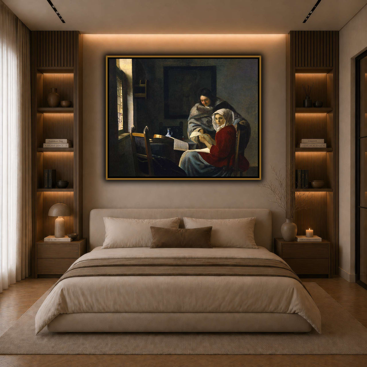Vermeer_Girl_Interrupted_at_Her_Music dark neutral-bedroom