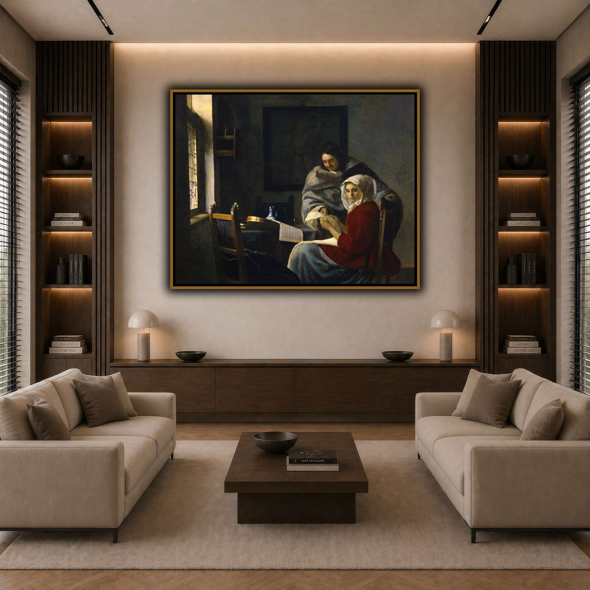 Vermeer_Girl_Interrupted_at_Her_Music dark neutral-living room