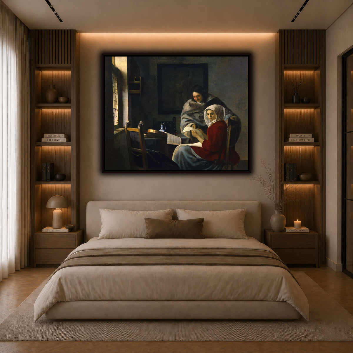 Vermeer_Girl_Interrupted_at_Her_Music dark neutral-bedroom