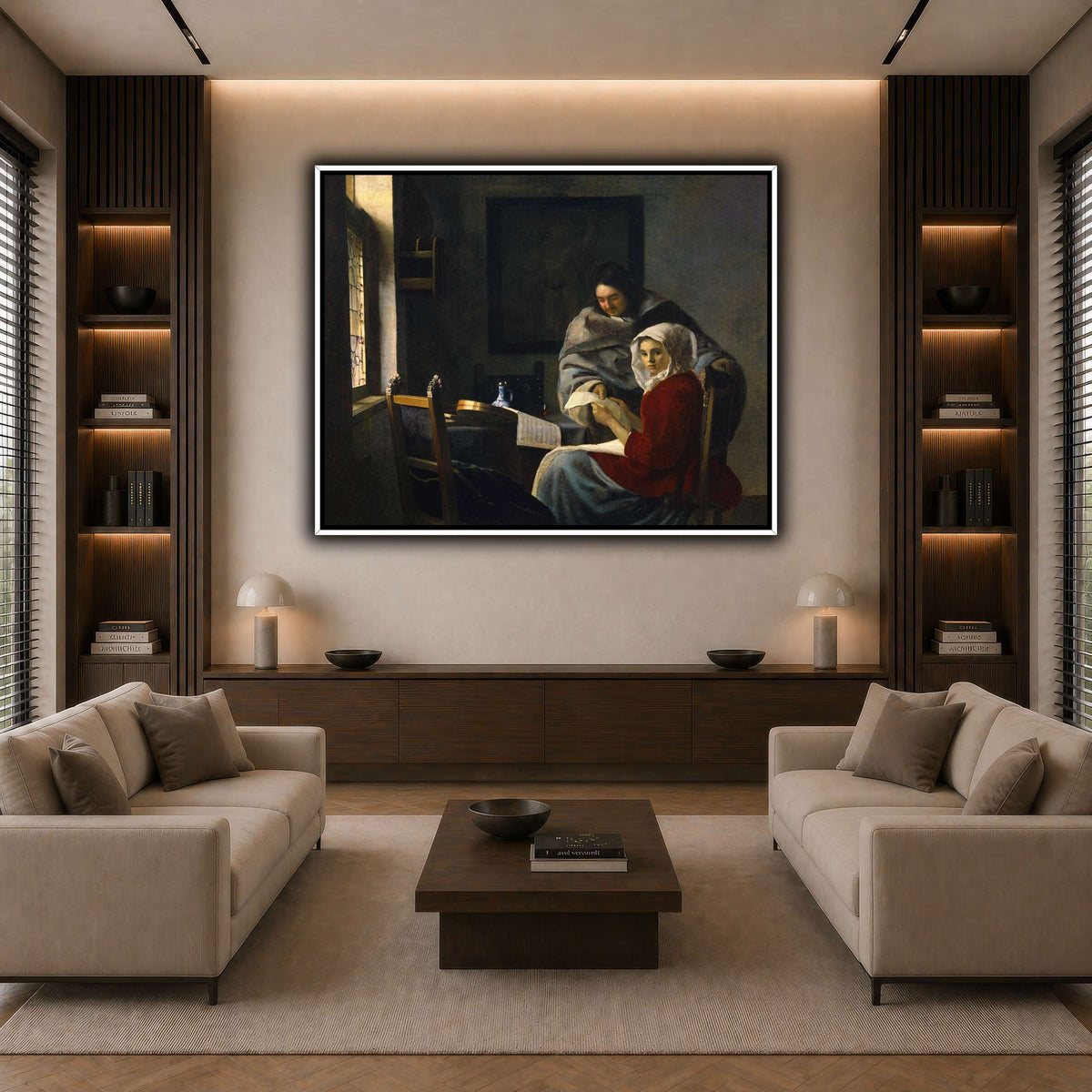 Vermeer_Girl_Interrupted_at_Her_Music dark neutral-living room