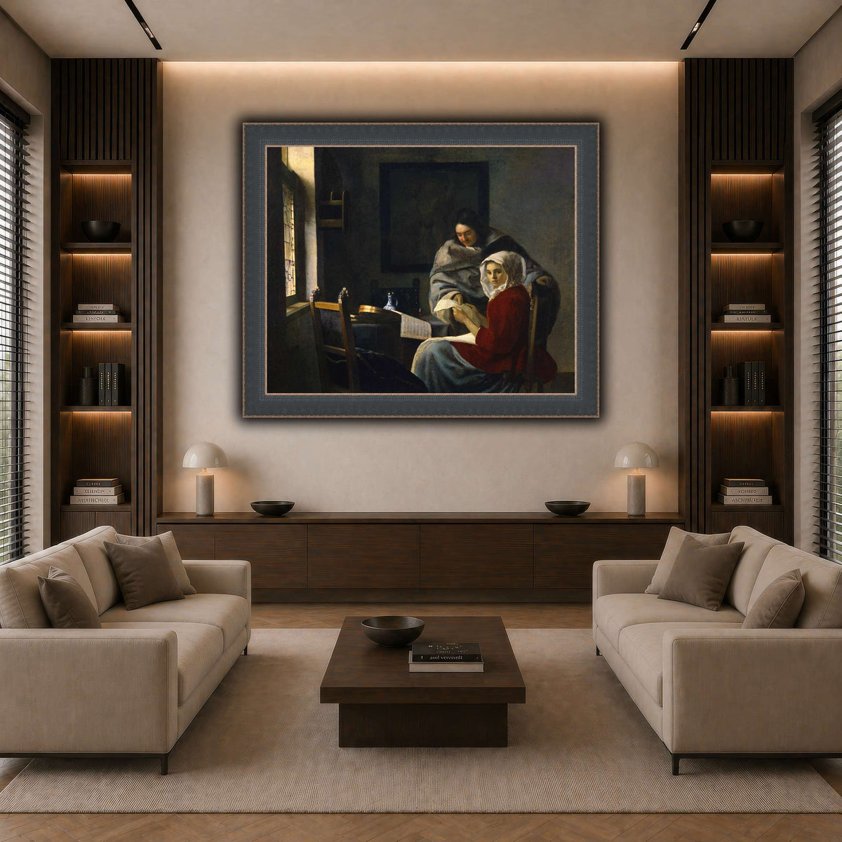 Vermeer_Girl_Interrupted_at_Her_Music dark neutral-living room