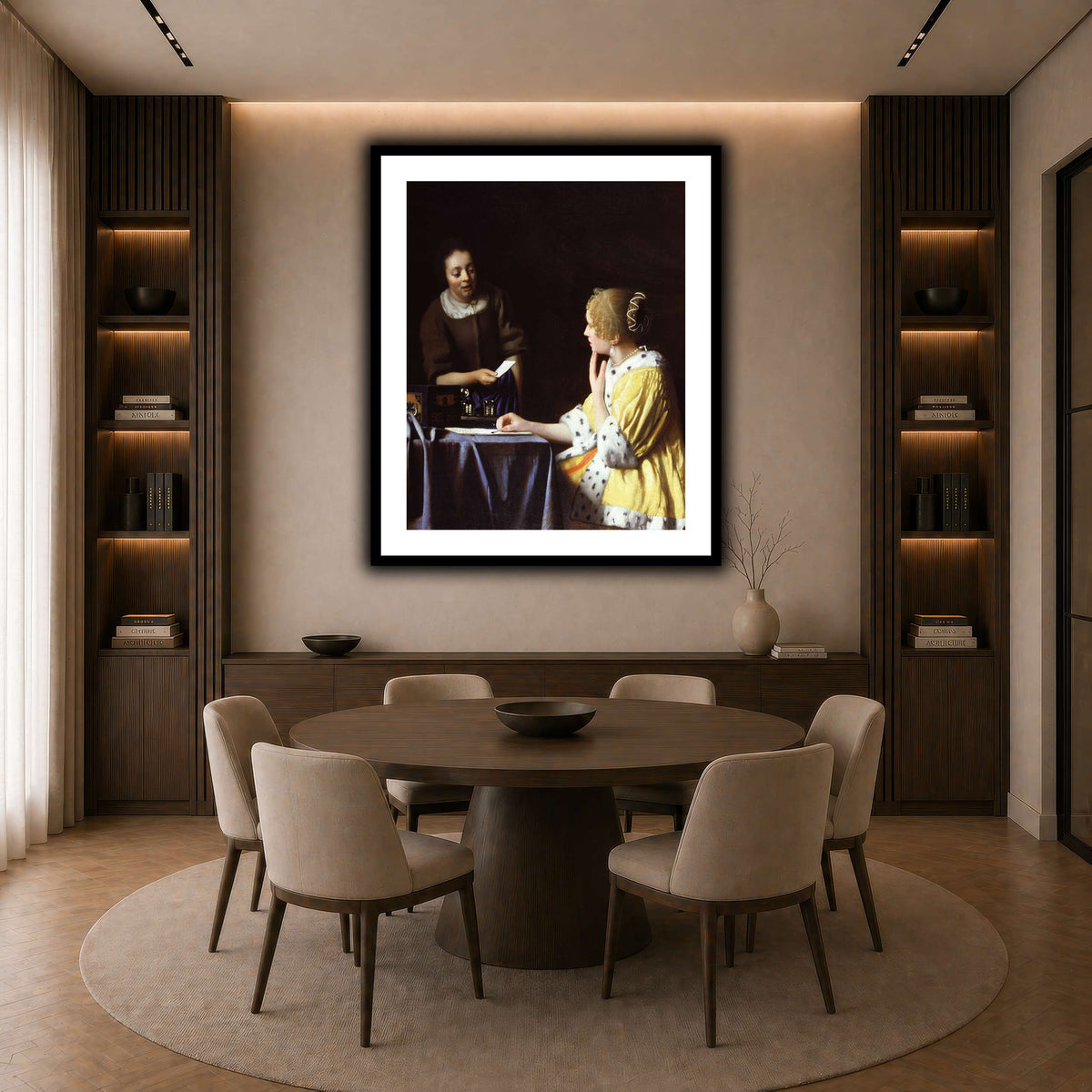 Vermeer_Lady_Maidservant_Holding_Letter dark neutral-dining room