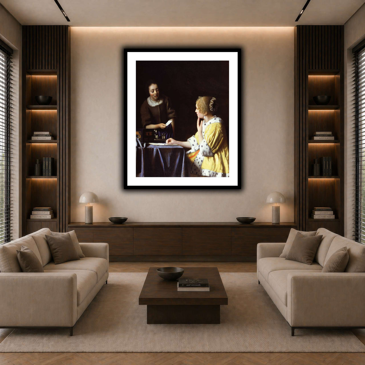 Vermeer_Lady_Maidservant_Holding_Letter dark neutral-living room