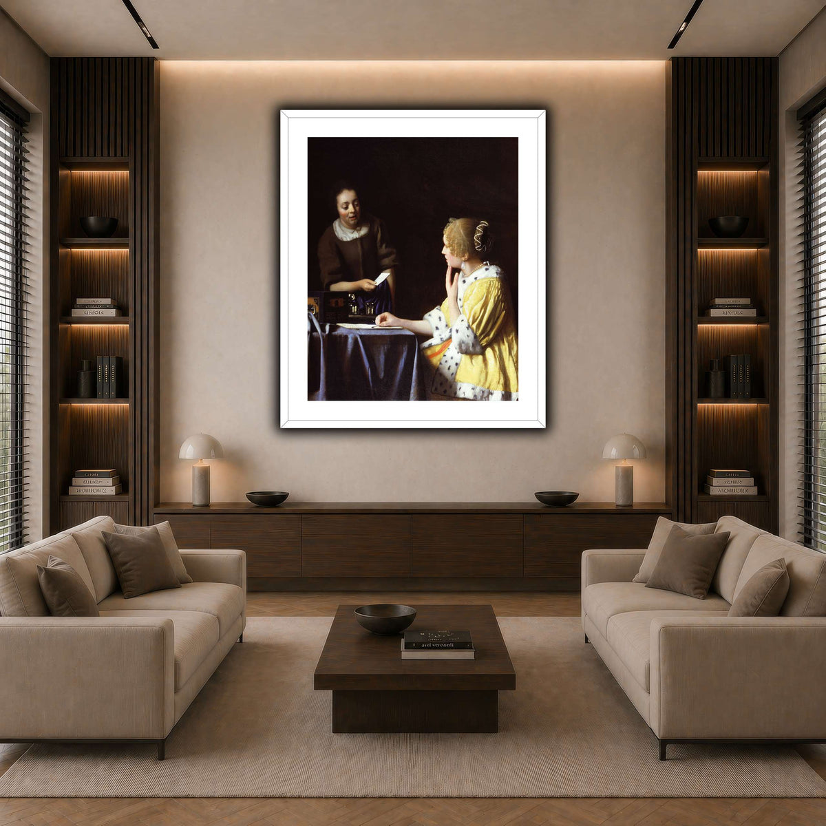 Vermeer_Lady_Maidservant_Holding_Letter dark neutral-living room