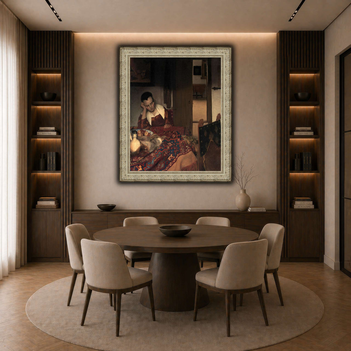 Vermeer_young_women_sleeping_result dark neutral-dining room