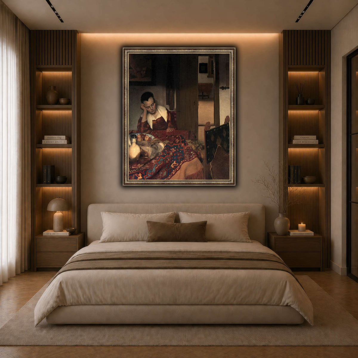 Vermeer_young_women_sleeping_result dark neutral-bedroom