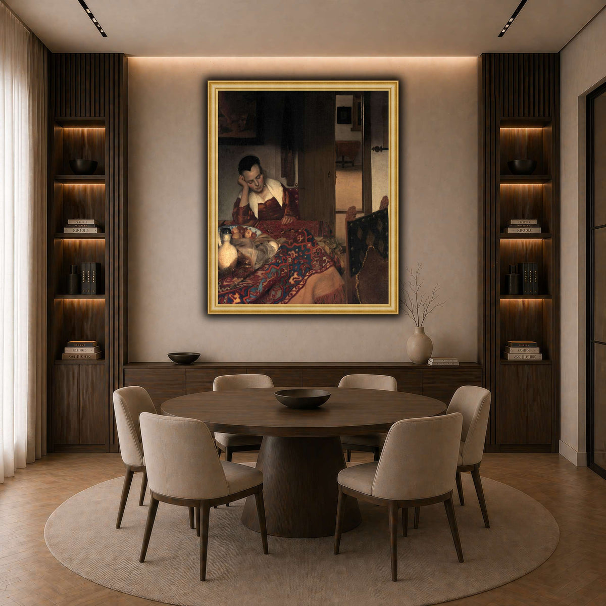 Vermeer_young_women_sleeping_result dark neutral-dining room