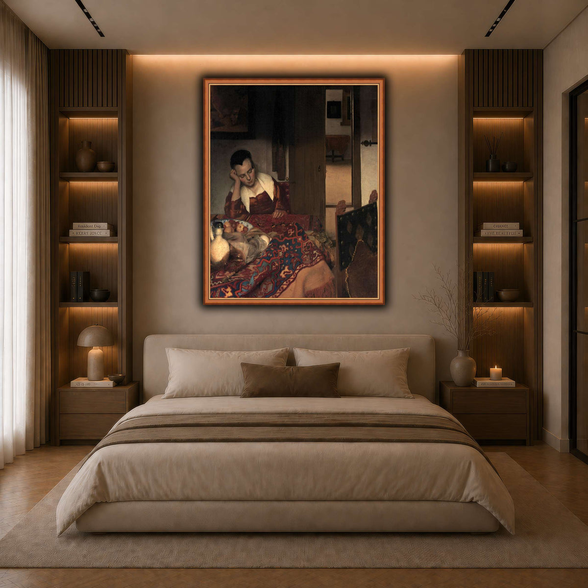 Vermeer_young_women_sleeping_result dark neutral-bedroom