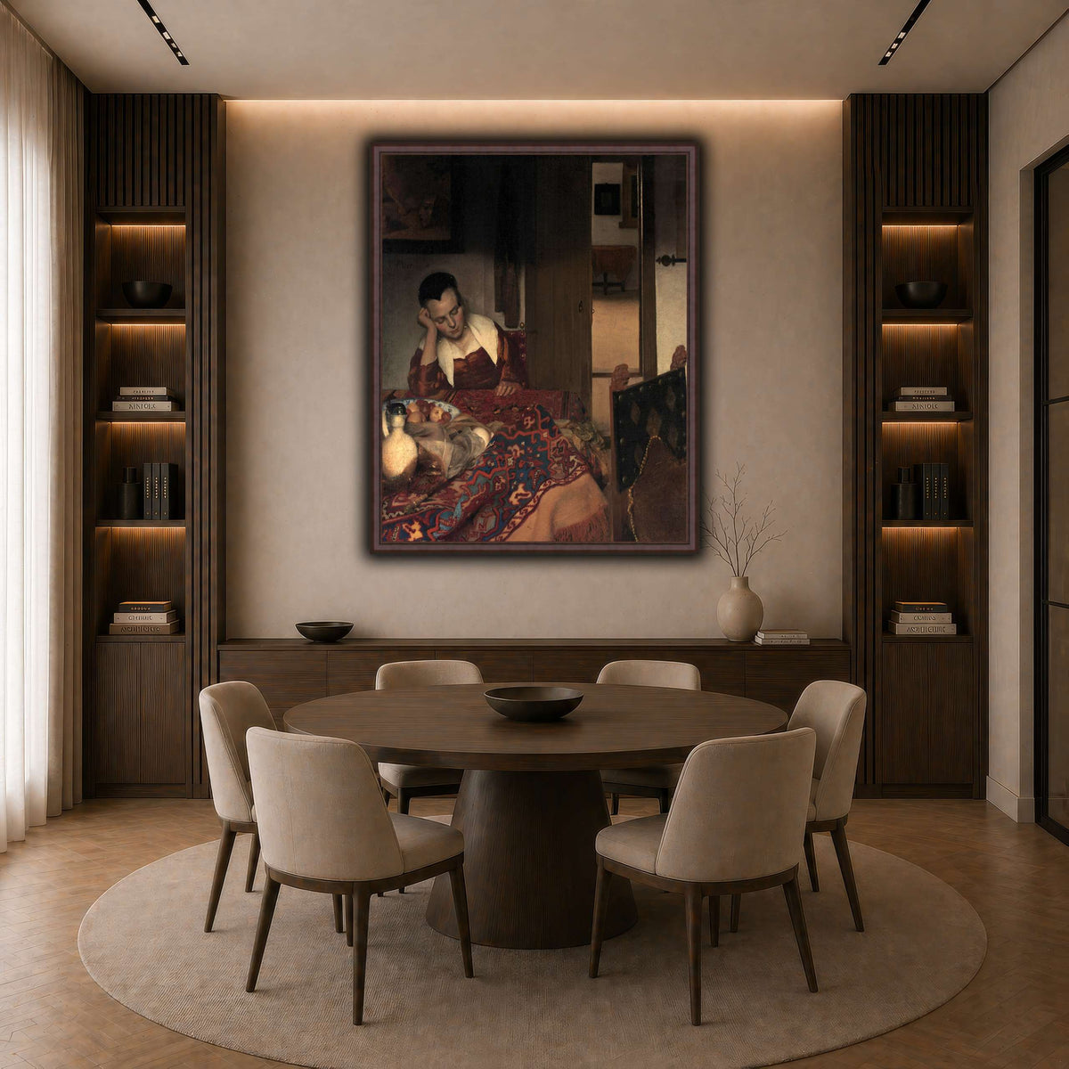 Vermeer_young_women_sleeping_result dark neutral-dining room