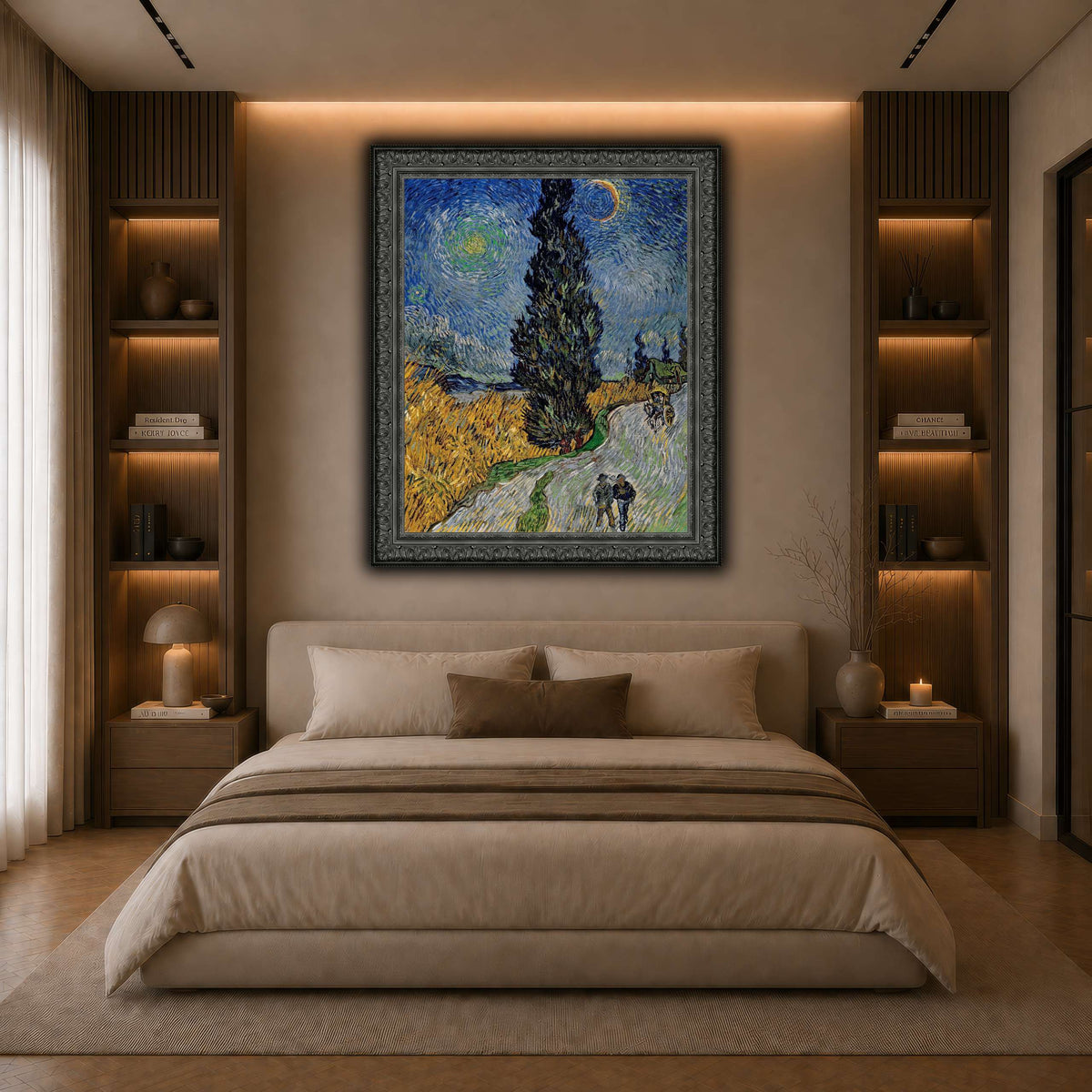 Vincent_van_Gogh_-_Road_with_Cypress_and_Star dark neutral-bedroom
