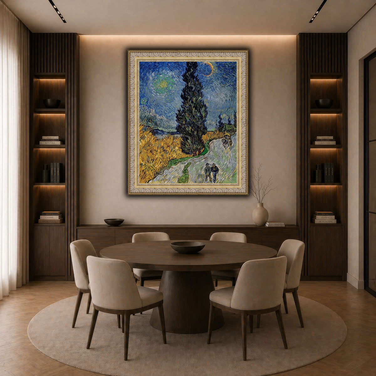 Vincent_van_Gogh_-_Road_with_Cypress_and_Star dark neutral-dining room