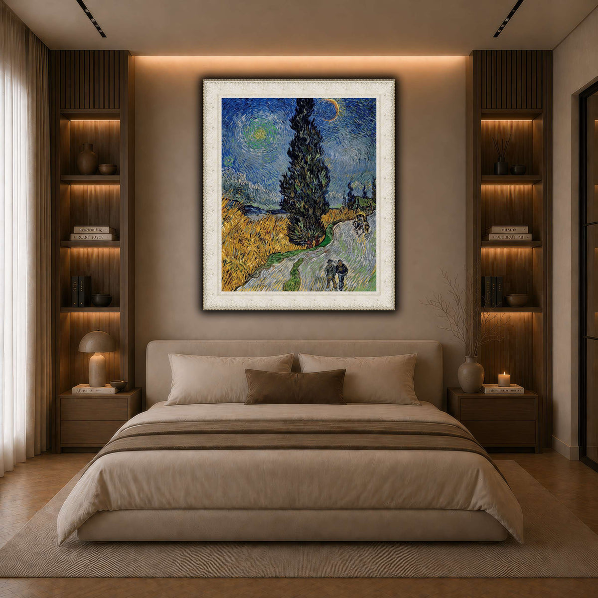 Vincent_van_Gogh_-_Road_with_Cypress_and_Star dark neutral-bedroom