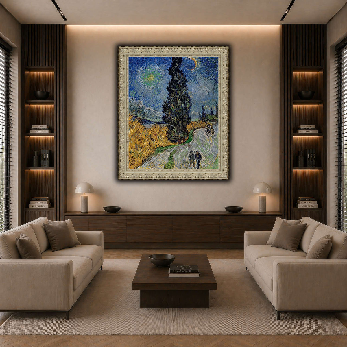 Vincent_van_Gogh_-_Road_with_Cypress_and_Star dark neutral-living room