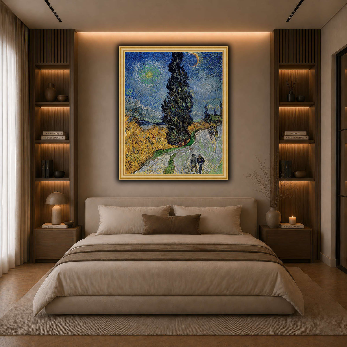 Vincent_van_Gogh_-_Road_with_Cypress_and_Star dark neutral-bedroom