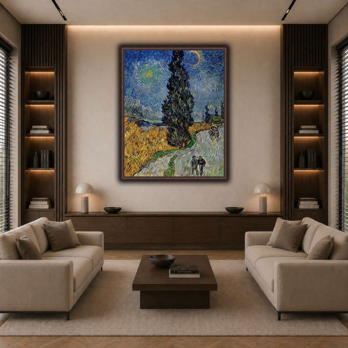 Vincent_van_Gogh_-_Road_with_Cypress_and_Star dark neutral-living room
