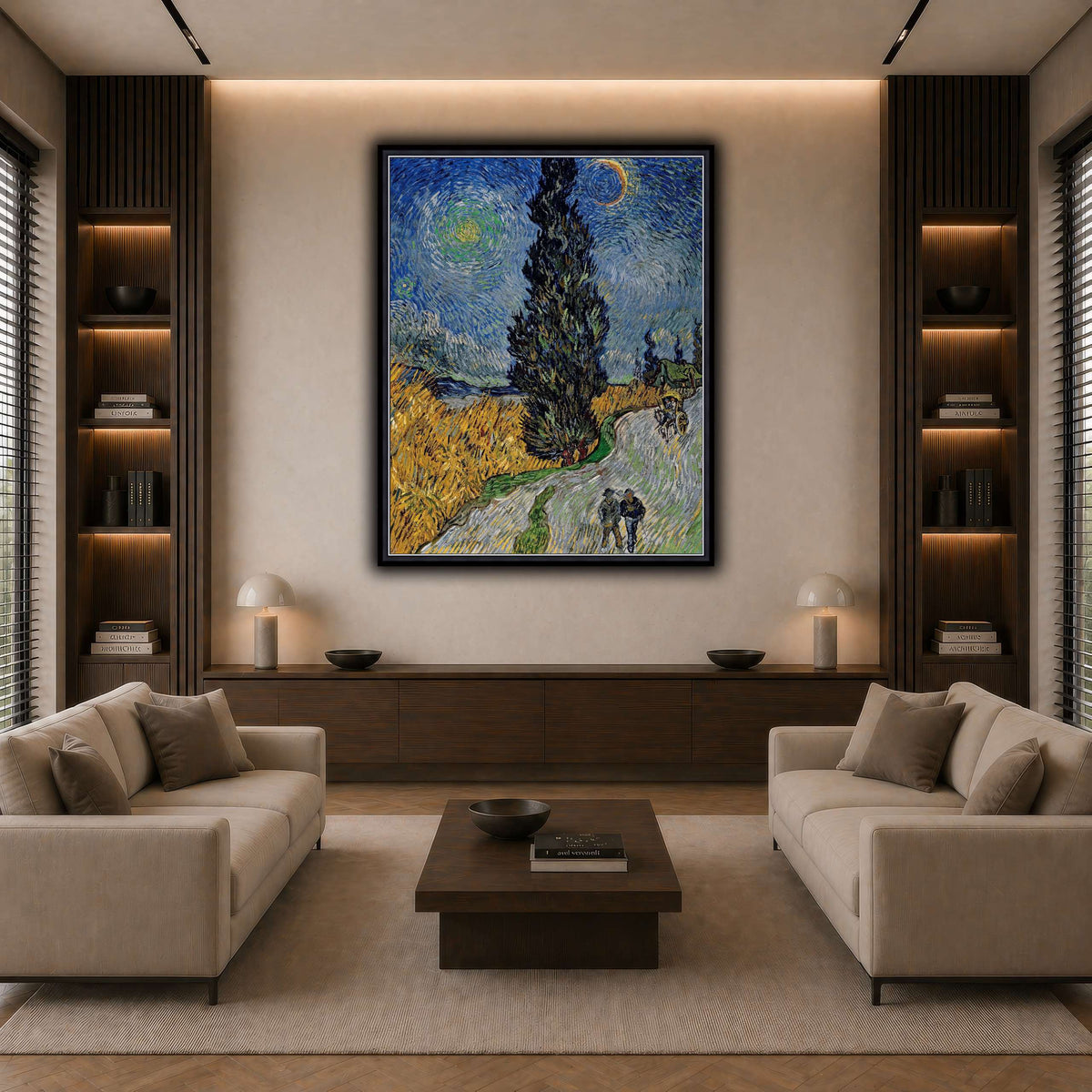 Vincent_van_Gogh_-_Road_with_Cypress_and_Star dark neutral-living room