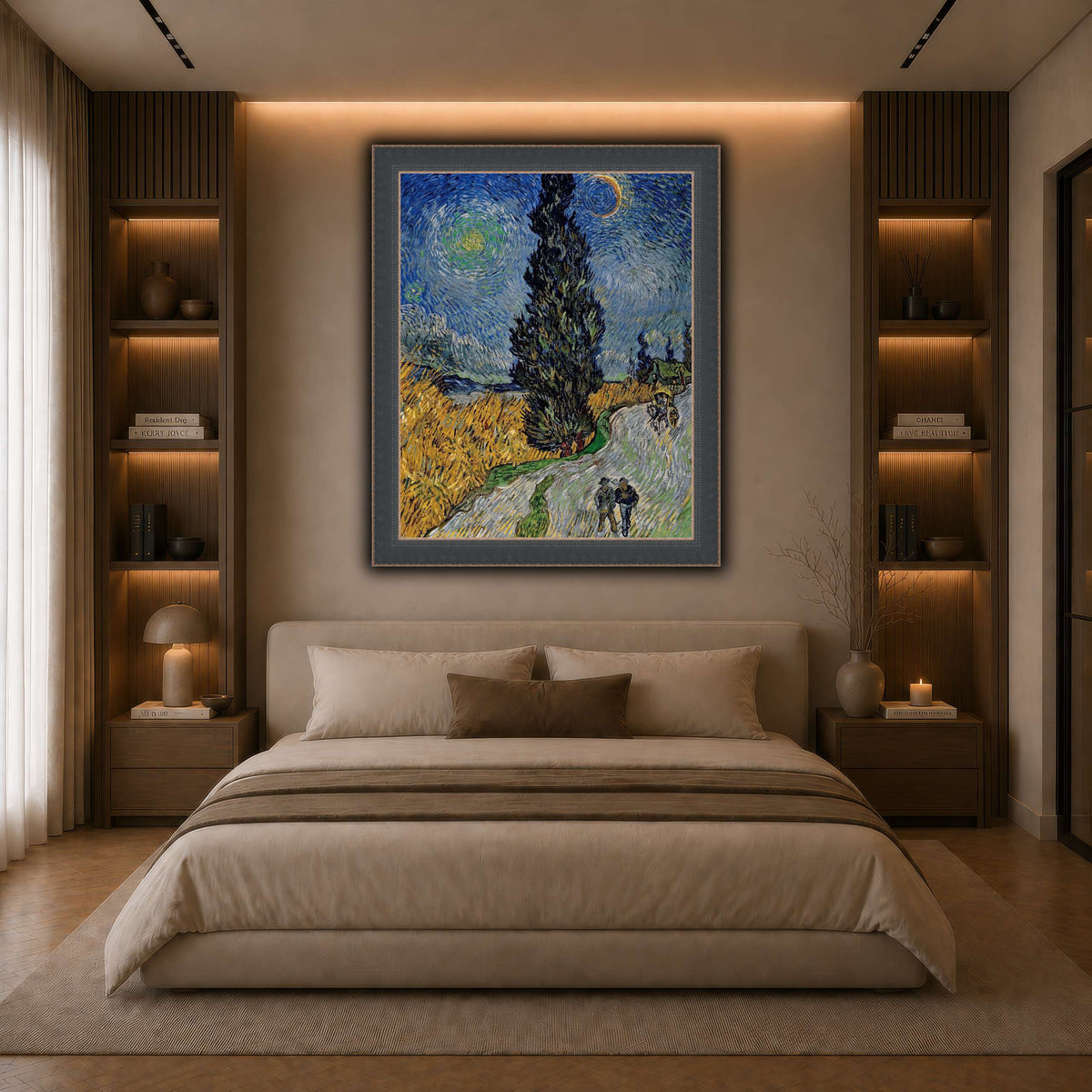 Vincent_van_Gogh_-_Road_with_Cypress_and_Star dark neutral-bedroom