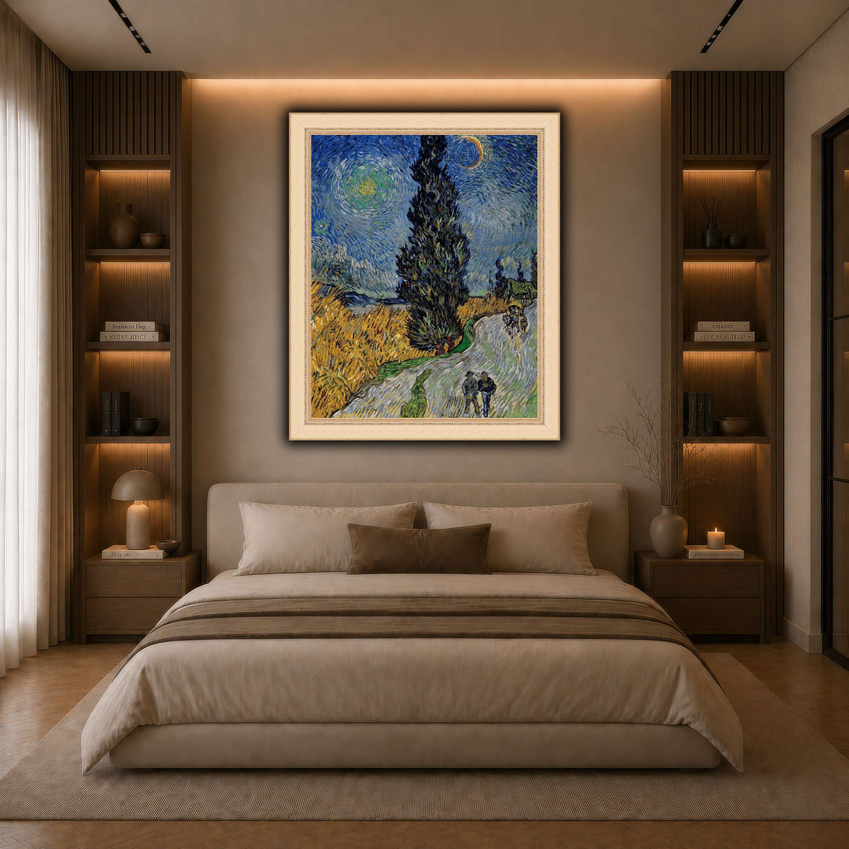 Vincent_van_Gogh_-_Road_with_Cypress_and_Star dark neutral-bedroom