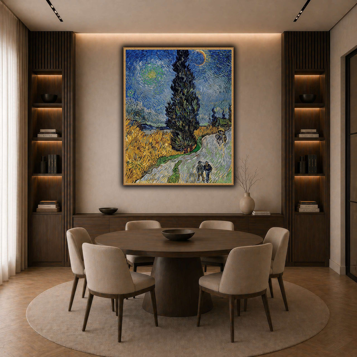 Vincent_van_Gogh_-_Road_with_Cypress_and_Star dark neutral-dining room